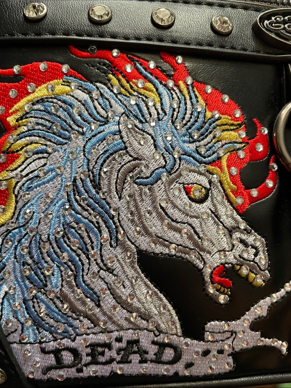 Ed Hardy Black Shoulder Bag Dead Alive Sequin Unicorns - Picture 4 of 6